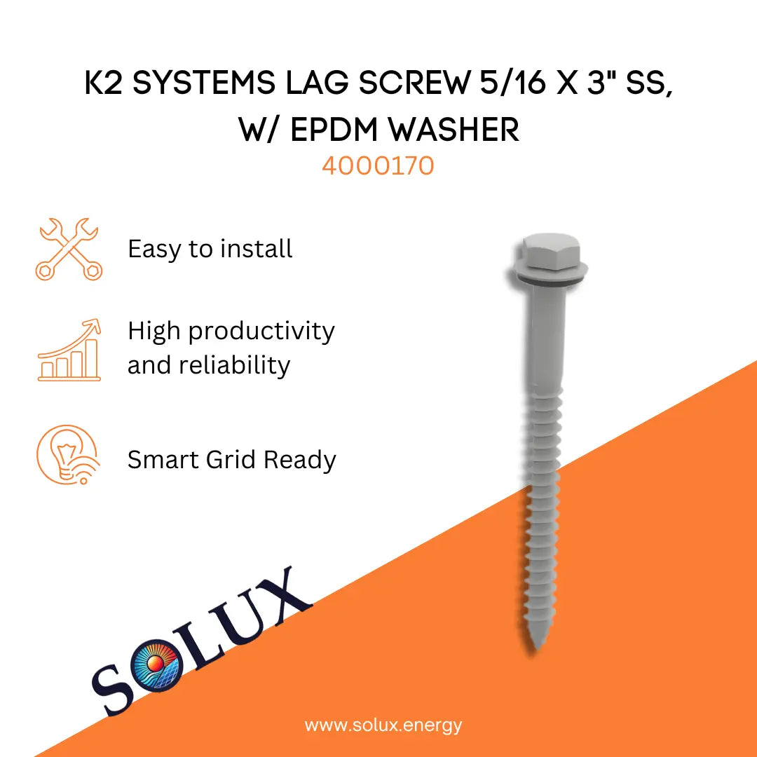 This is an image of Lag Scew 5/16 x 3" SS, W/ EPDM Washer | K2 Systems